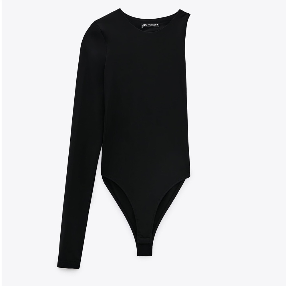 Zara Asymmetric Black Bodysuit